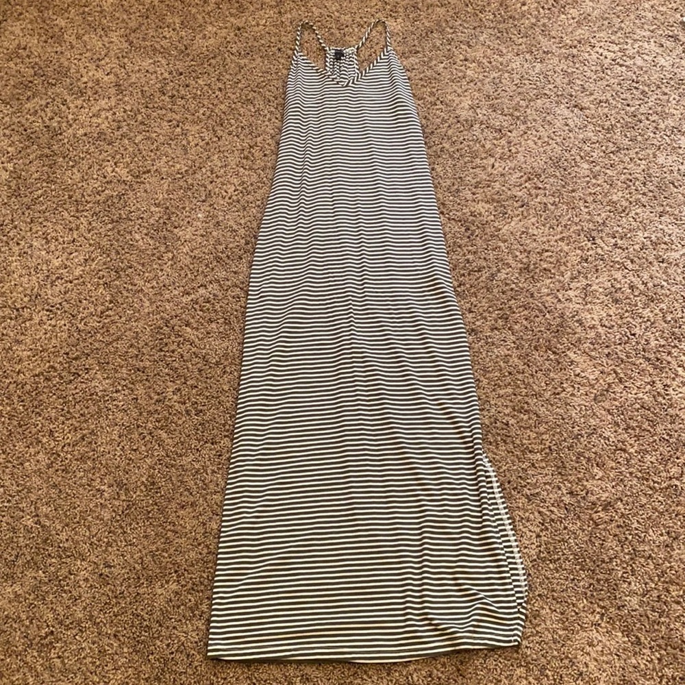 Green and white stripe maxi dress